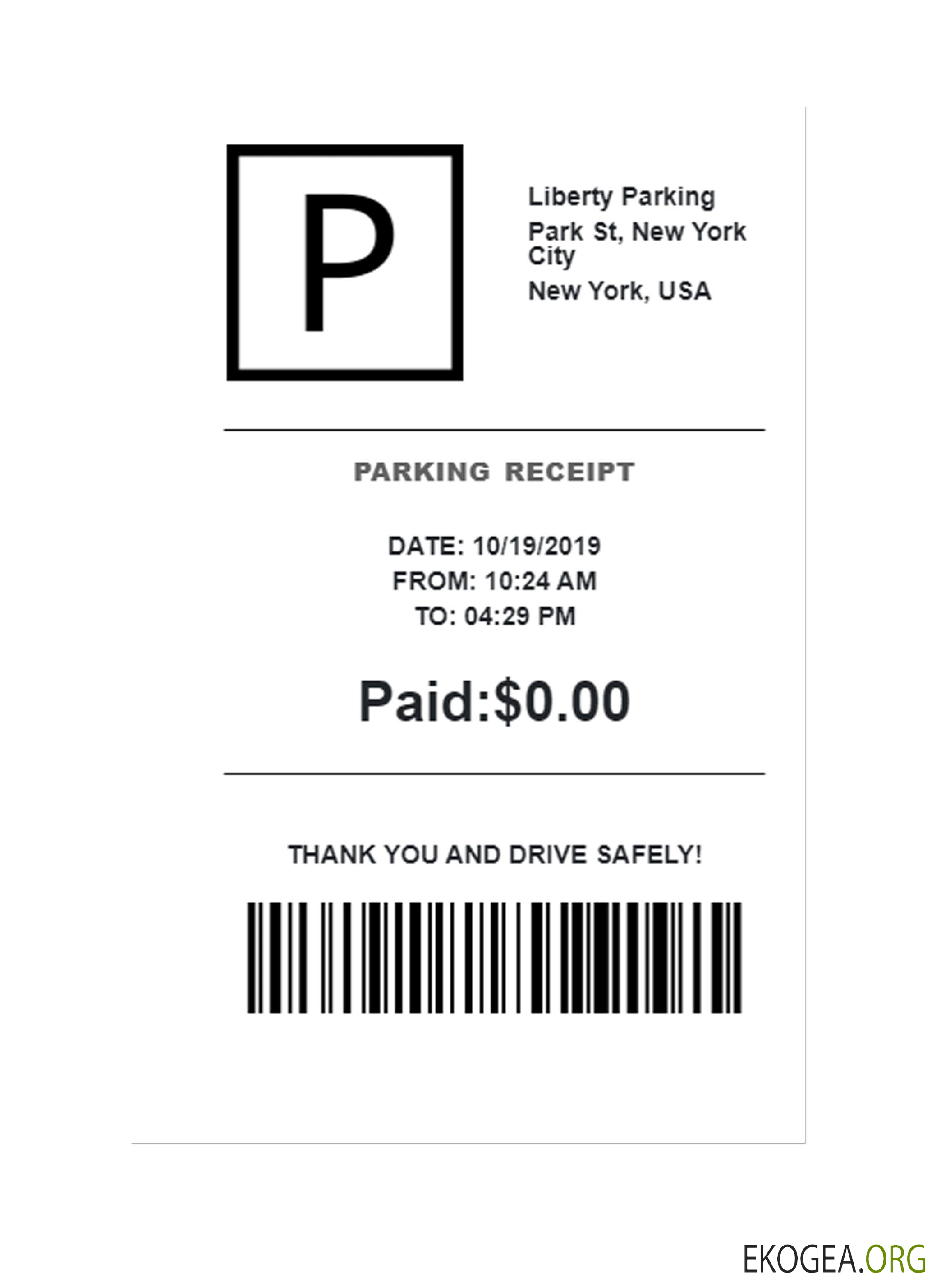 Reçu LIBERTY PARKING